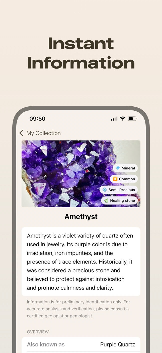 Instant information about an amethyst